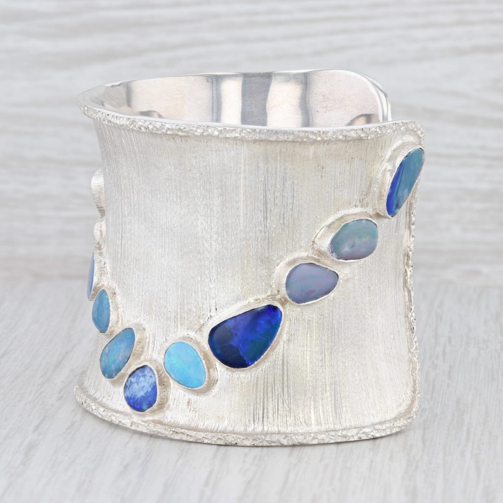 Light Gray New Nina Nguyen Blue Opal Statement Cuff Bracelet Sterling Silver 7.5"