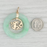 Light Gray Green Jadeite Jade Torus Dragon Pendant 14k Yellow Gold Asian Jewelry Statement