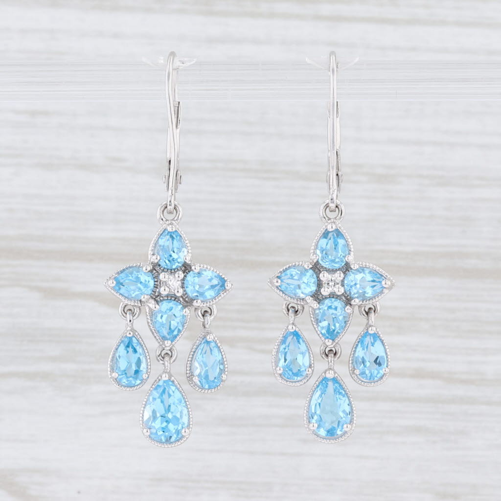 Light Gray New 3.40ctw Blue Topaz White Sapphire Flower Earrings 14k White Gold Leverback