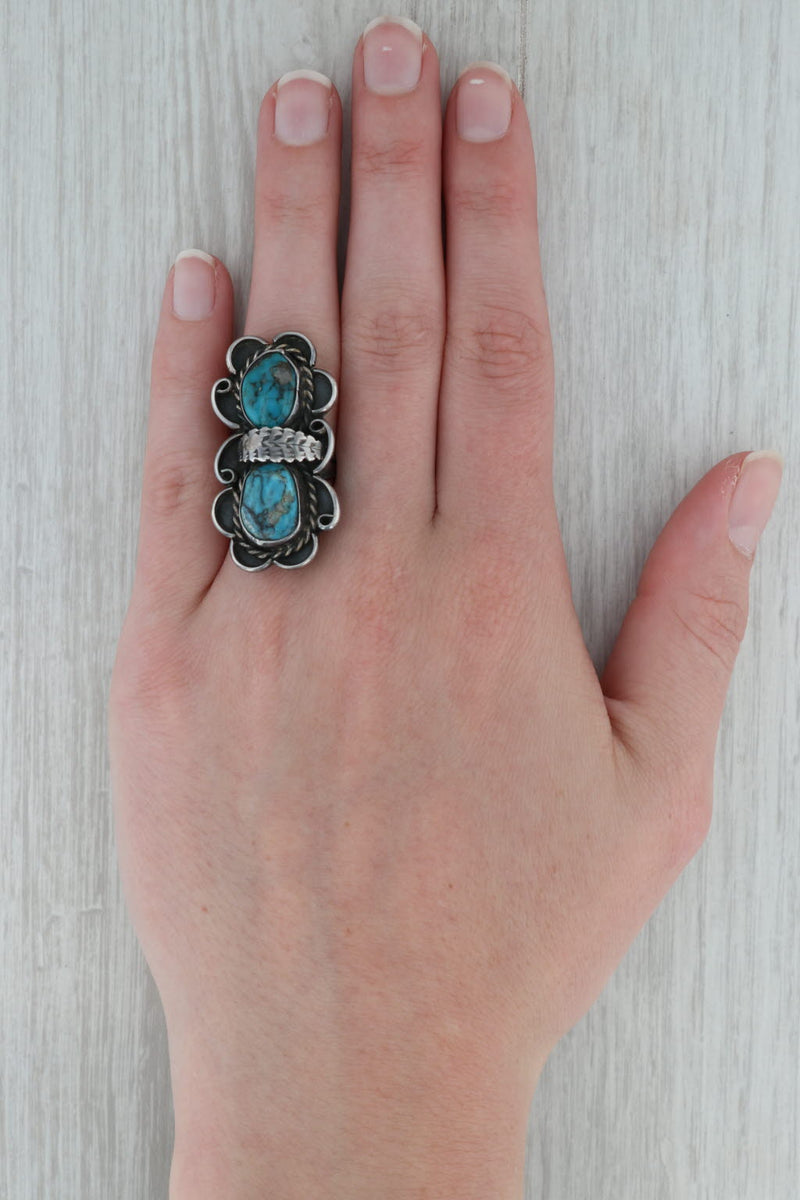 Vintage Navajo Turquoise Ring Sterling silver Split Shank Sawtooth Bezel  Southwestern Native American Ring Sz 6.25