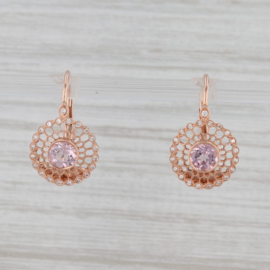 Gray New Beverley K 1.1ctw Morganite Diamond Halo Earrings 14k Rose Gold Filigree