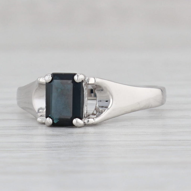 Light Gray 1.06ct Blue Sapphire Emerald Cut Solitaire 900 Platinum Size 8