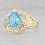 1.48ct Oval Blue Topaz Solitaire Floral Ring 14k Yellow Gold Size 7