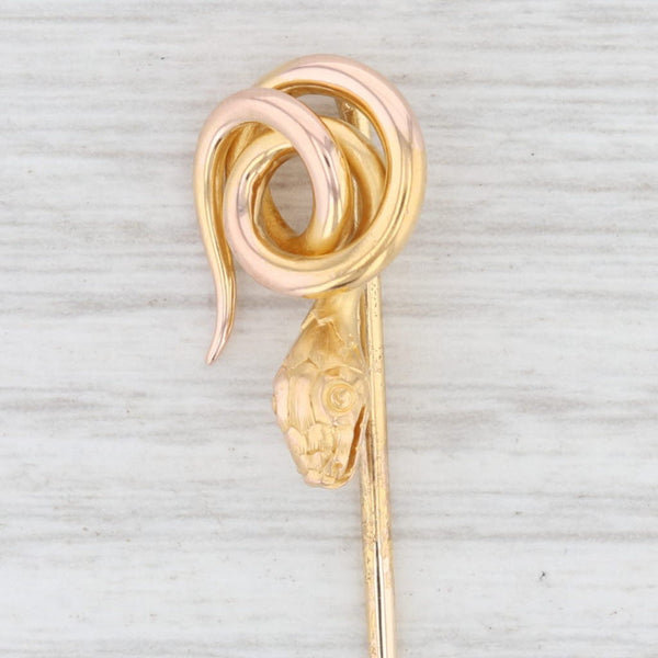 Light Gray Antique Coiled Serpent Snake Stickpin 18k 24k Yellow & Rose Gold
