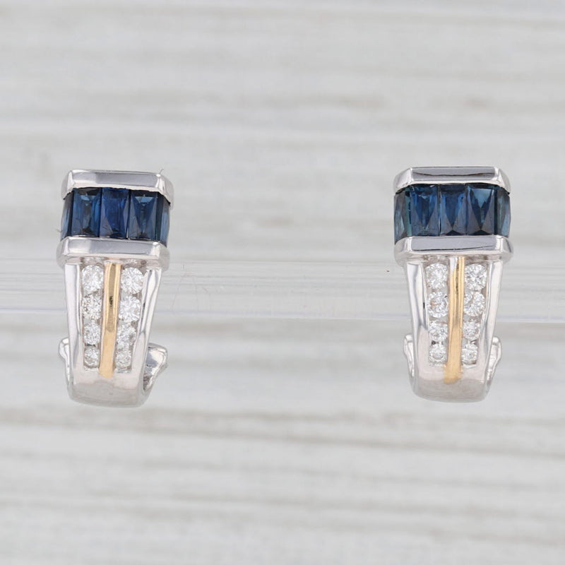 Light Gray 1.18ctw Blue Sapphire Diamond Drop Earrings 14k White Gold Omega Backs