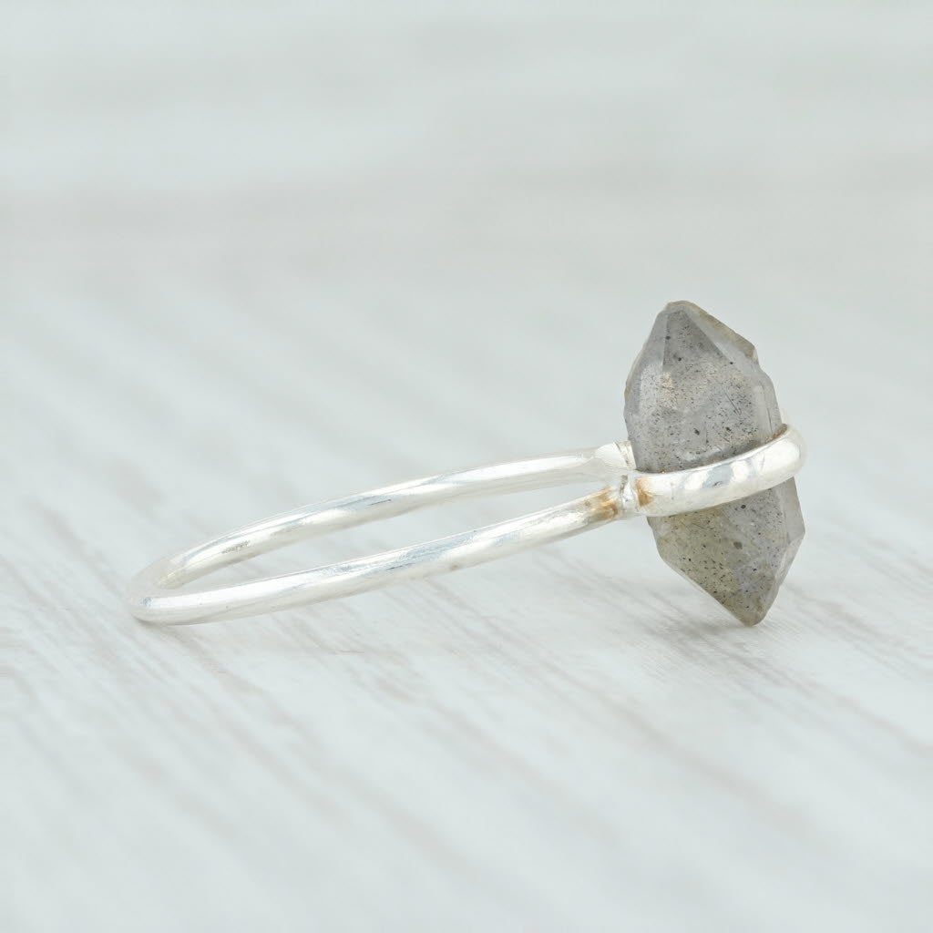 Light Gray New Gray Labradorite Ring Sterling Silver Adjustable Size Handmade Solitaire