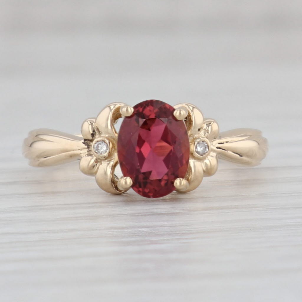 Gray 1.11ctw Oval Pink Tourmaline Diamond Ring 14k Yellow Gold Size 6.5