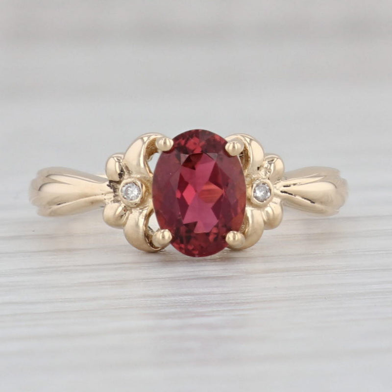 1.11ctw Oval Pink Tourmaline Diamond Ring 14k Yellow Gold Size 6.5