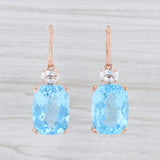 28.3ctw Blue White Topaz Drop Earrings 10k Rose Gold Hook Posts Pierced Dangle