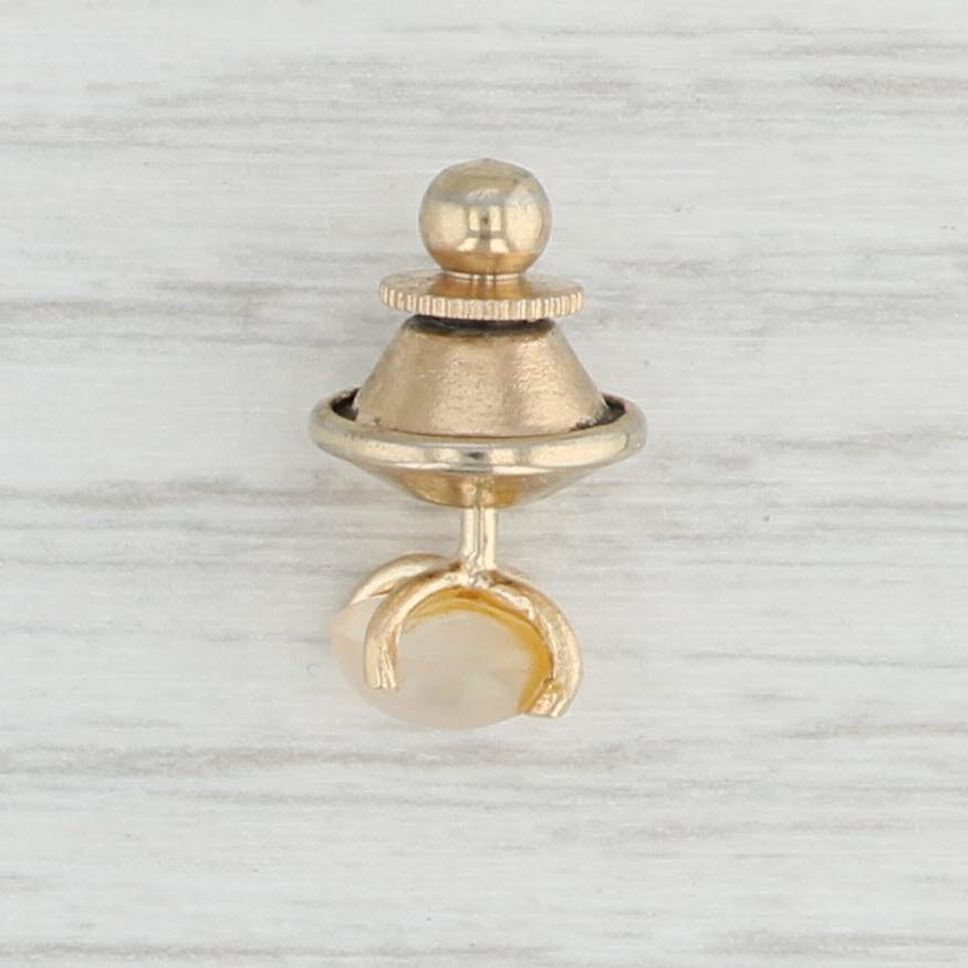 Light Gray Vintage Moonstone Lapel Pin 14k Yellow Gold Round Solitaire Tie Tac