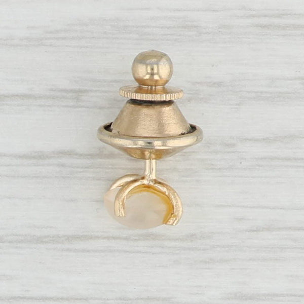 Light Gray Vintage Moonstone Lapel Pin 14k Yellow Gold Round Solitaire Tie Tac