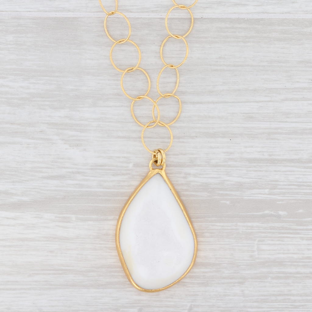 Light Gray New Nina Nguyen White Druzy Quartz Agate Pendant Necklace 20" Sterling 22k Gold