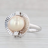 Cultured Pearl Diamonds Shell Ring 14k White Gold Size 4.5