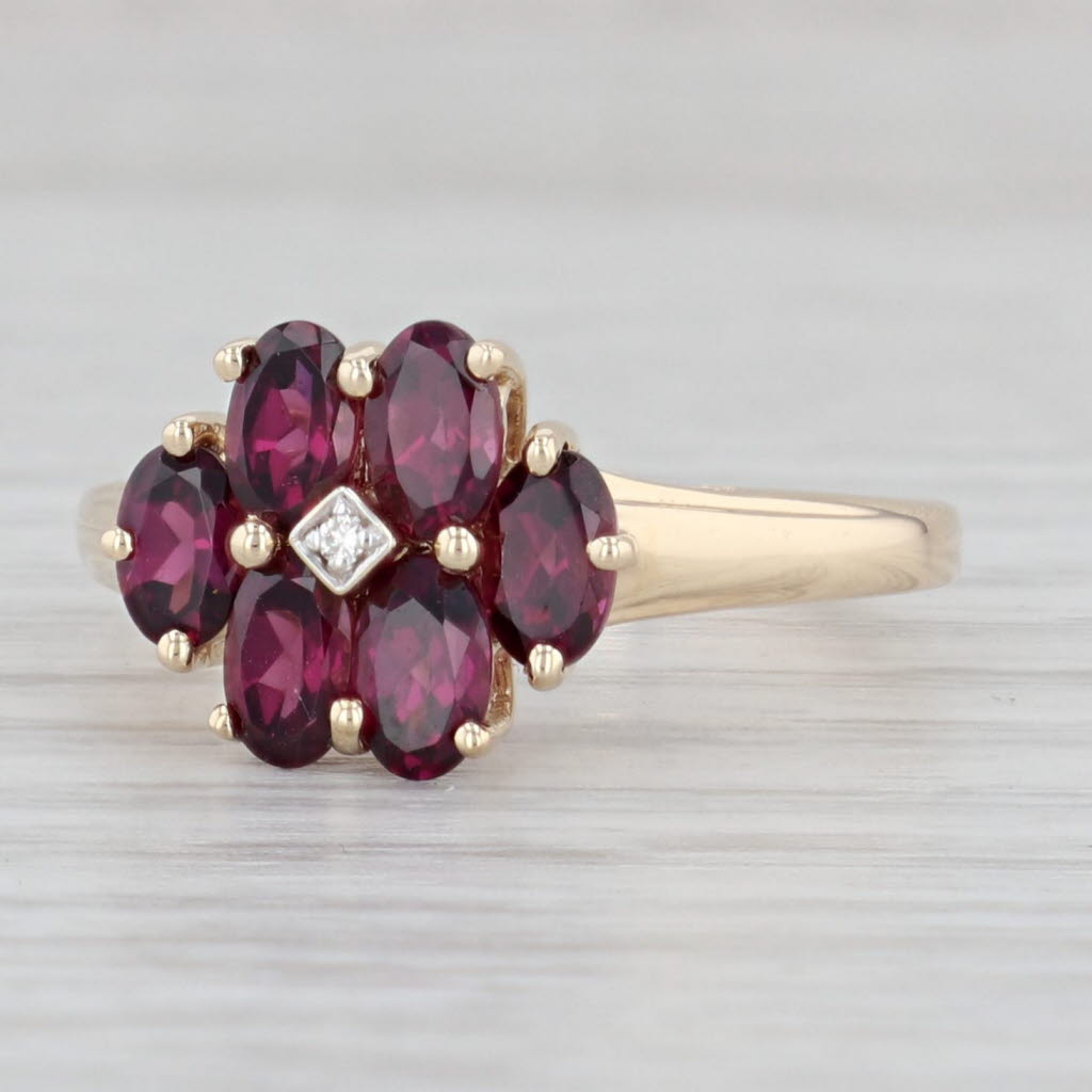 Light Gray 1.70ctw Garnet Cluster Ring 14k Yellow Gold Diamond Accent Size 8