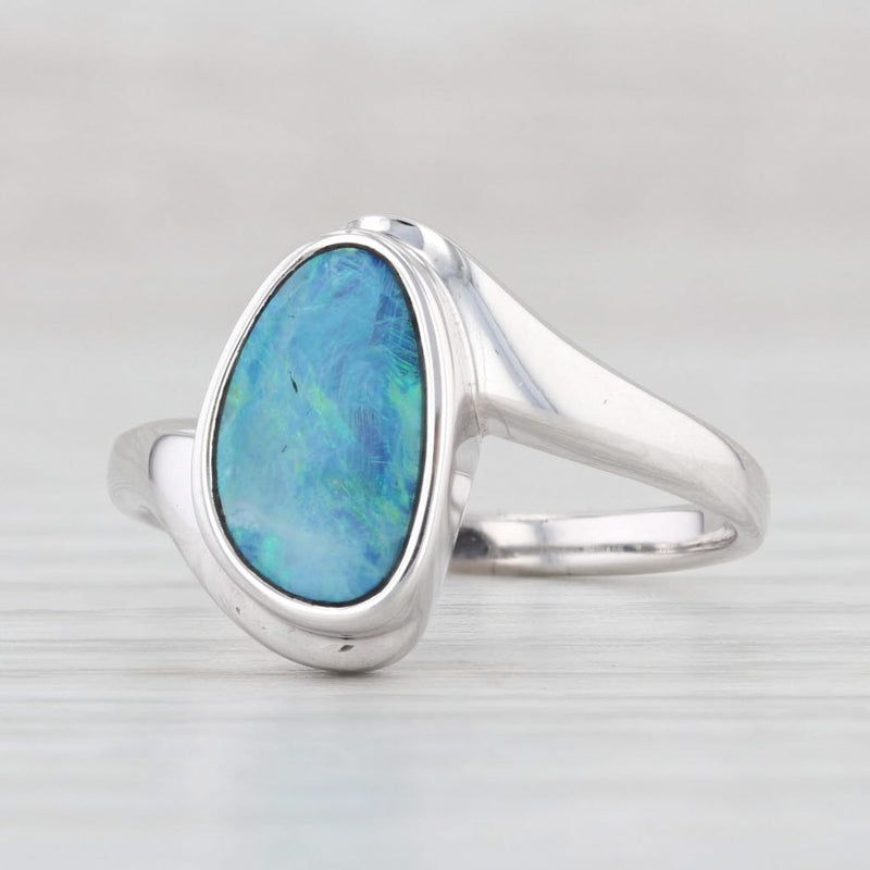 Opal Doublet Solitaire Ring 14k White Gold Size 8 Bypass