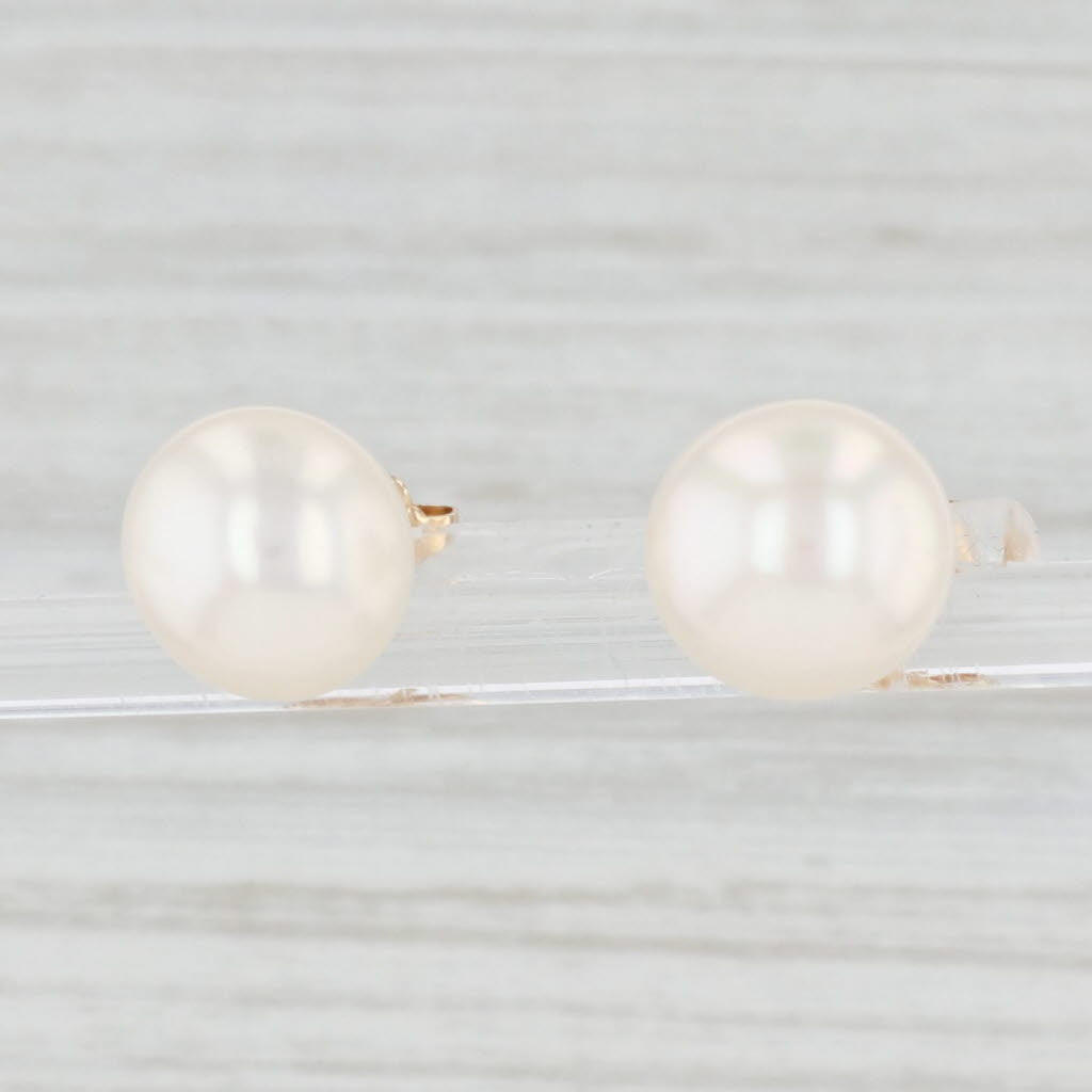 Light Gray Freshwater Cultured Pearl Stud Earrings 14k Yellow Gold Pierced Studs