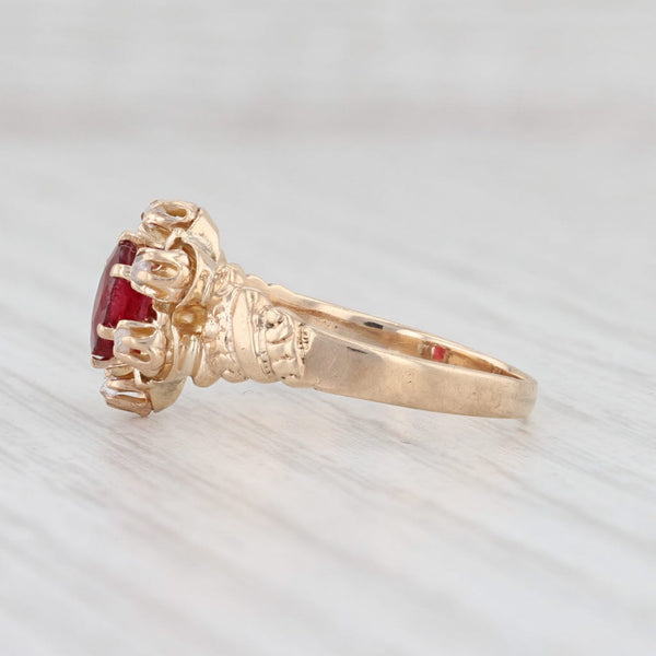 Vintage Diamond Halo Garnet Ring 10k Yellow Gold Size 6 Engagement Floral Ornate