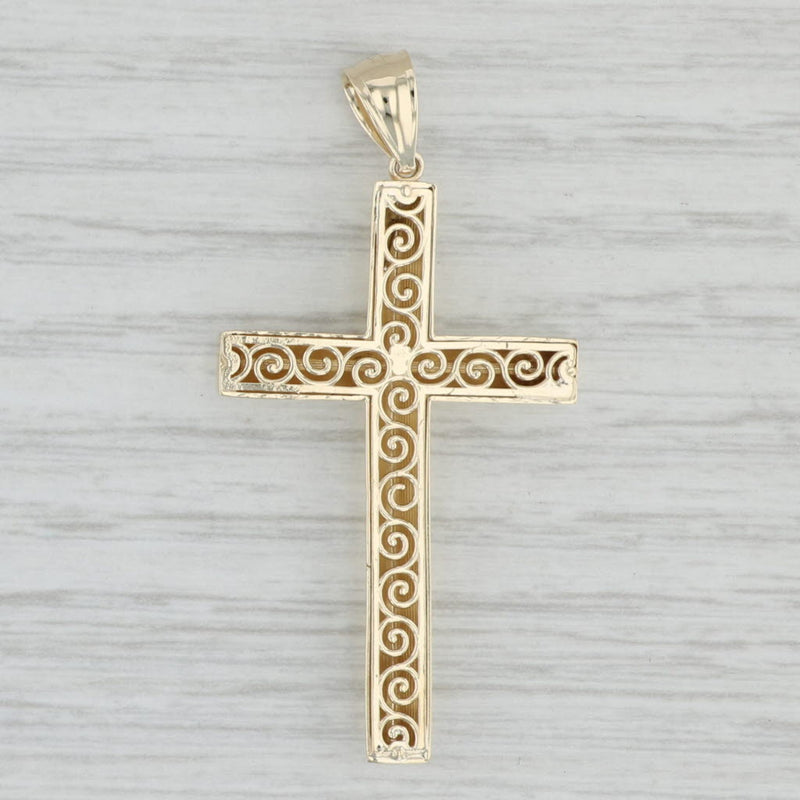 Light Gray Reversible Cross Pendant 10k Yellow Gold Religious Jewelry Beveled Scrollwork