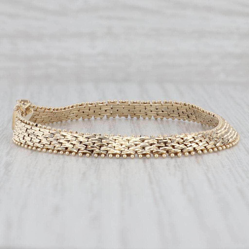 Light Gray Mesh Chain Bracelet 14k Yellow Gold 7" 6.2mm Imperial Gold USA