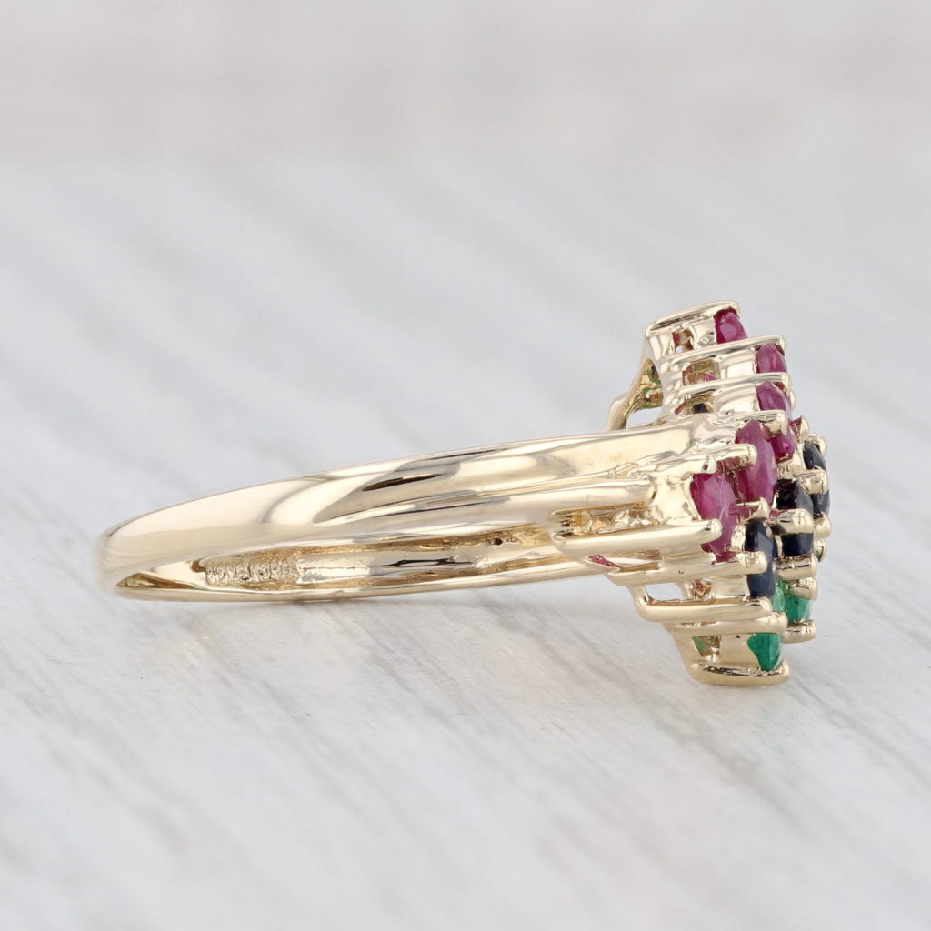 Light Gray 1.42ctw Emerald Sapphire Ruby Cluster Bypass Ring 14k Yellow Gold Size 8.25