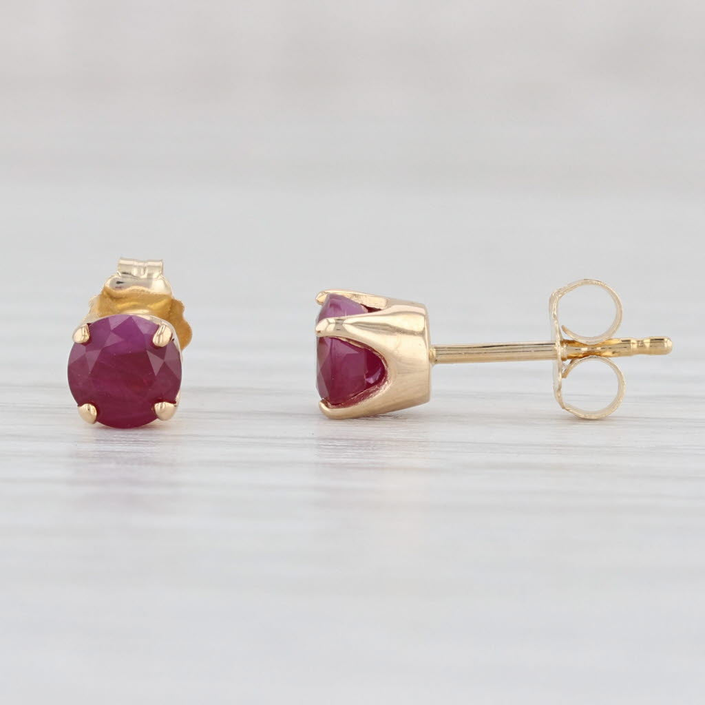 Light Gray 0.80ctw Ruby Stud Earrings 14k Yellow Gold July Birthstone Round Solitaire Studs