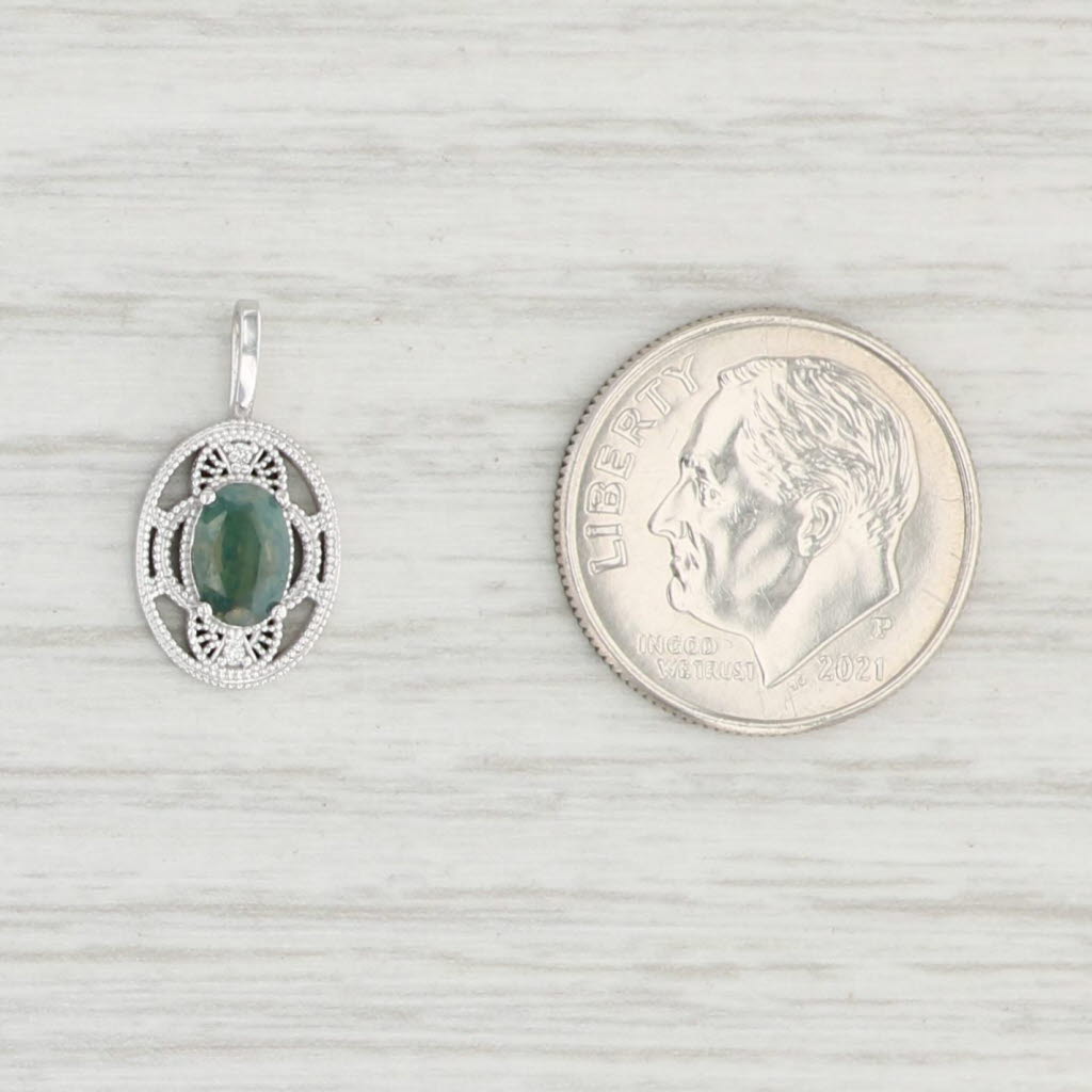 Light Gray New 0.51ct Green Alexandrite Oval Solitaire Pendant 14k White Gold Filigree