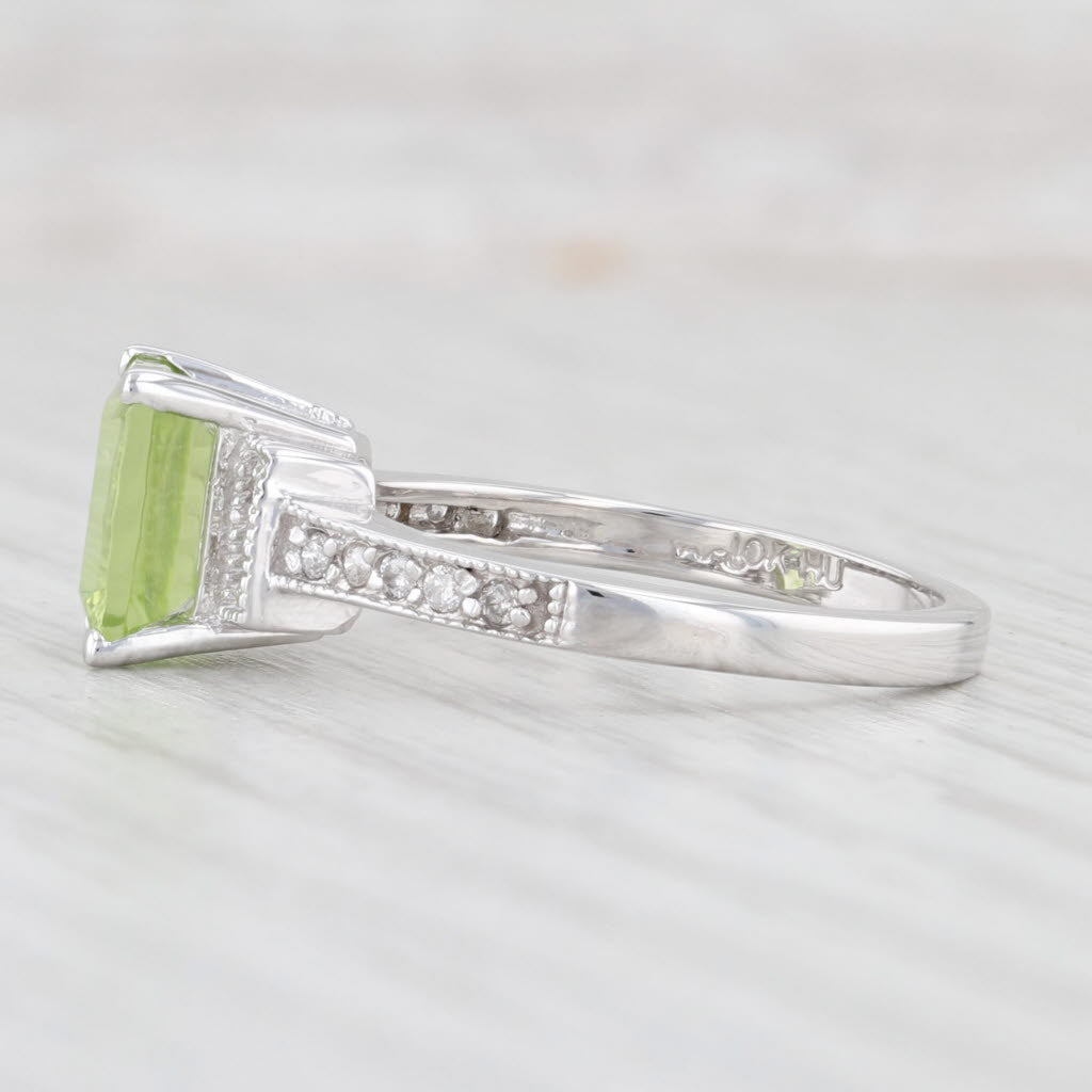 Light Gray New Peridot Diamond Ring 10k White Gold Size 7.25 Emerald Cut Solitaire