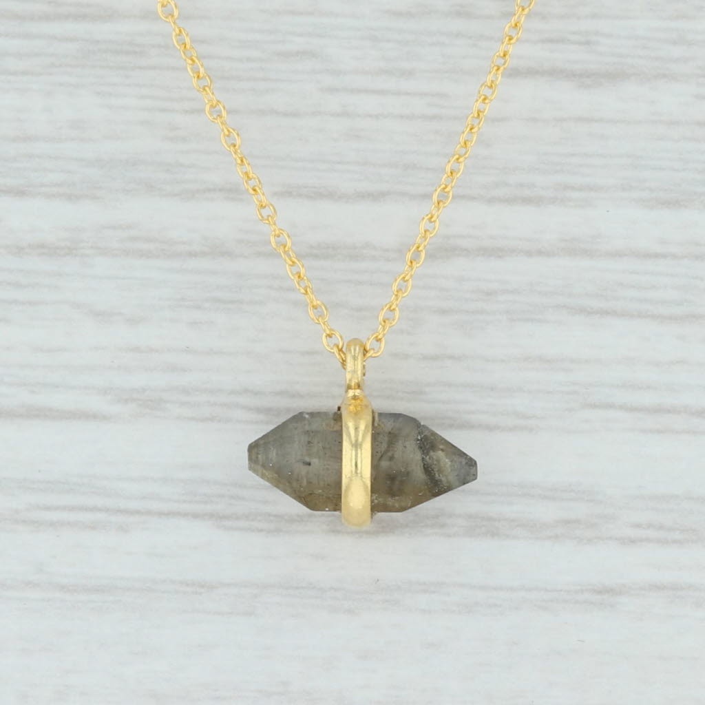 Light Gray New Gray Labradorite Crystal Pendant Necklace Sterling 18k Gold Vermeil 18"