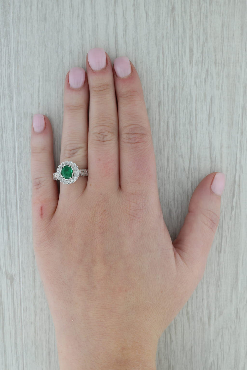 Dark Gray 1.97ctw Oval Emerald Diamond Halo Engagement Ring 18k White Gold Size 7 GIA