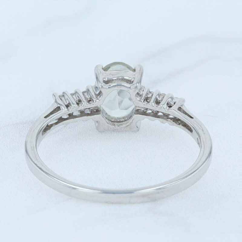 New 0.89ctw Oval Green Quartz Diamond Ring Sterling Silver Size 6