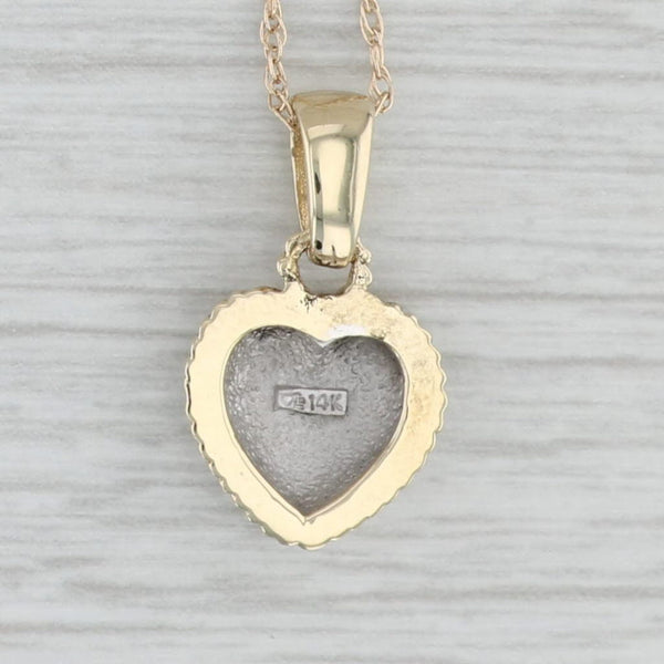 Gray Heart Pendant Necklace 14k Yellow White Gold 18.5" Rope Chain Necklace