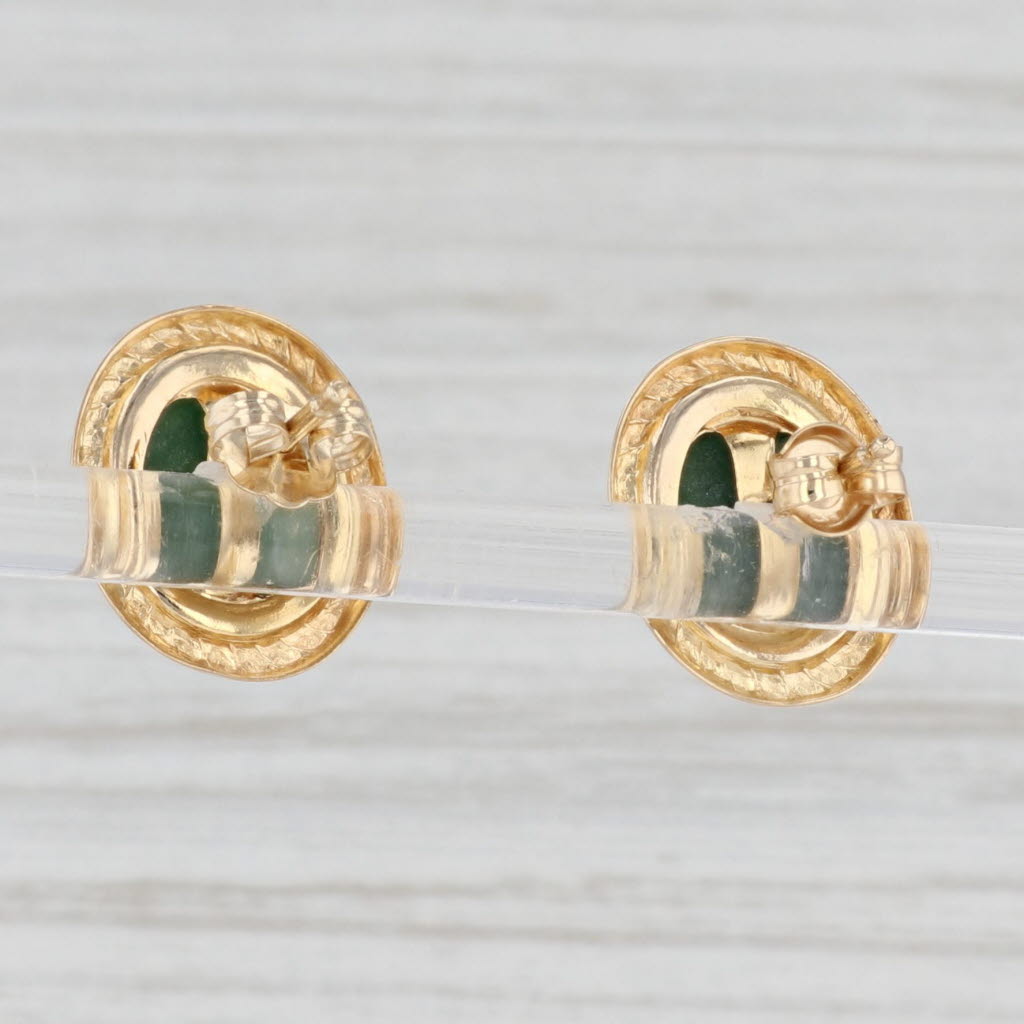 Light Gray Oval Green Nephrite Jade Stud Earrings 14k Yellow Gold Solitaire Studs