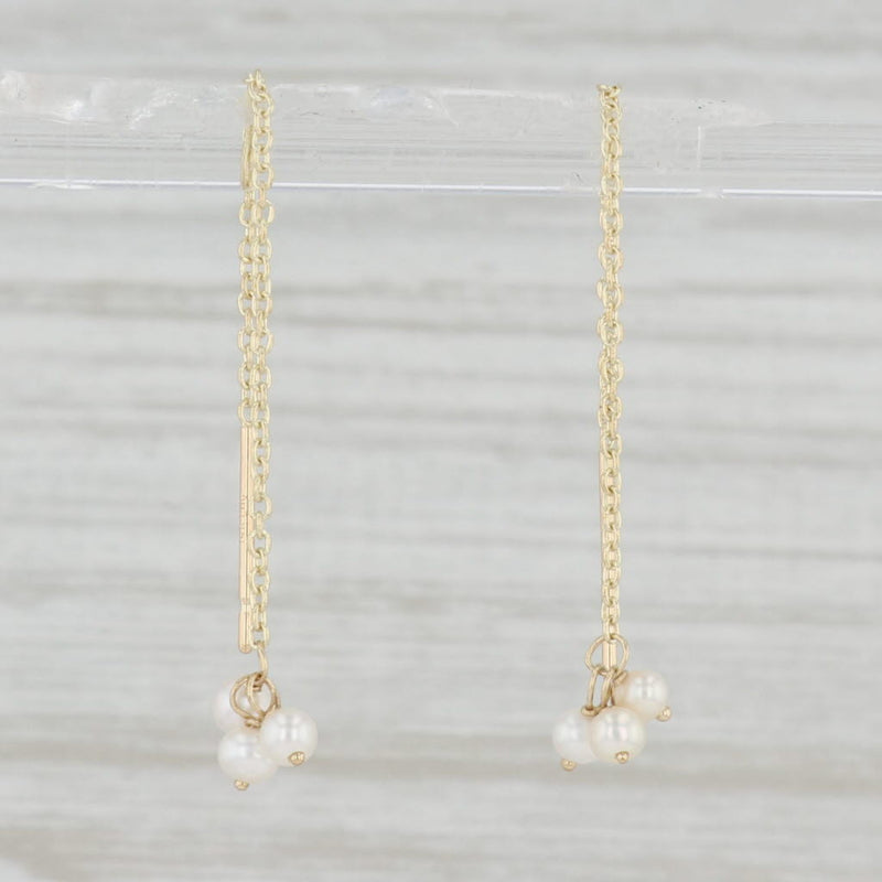 Cultured Pearl Cluster Threader Earrings 14k Yellow Gold Pierced