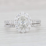 Light Gray 1.55ctw G Oval Diamond Halo Engagement Ring Wedding Band Bridal Set 14k Gold