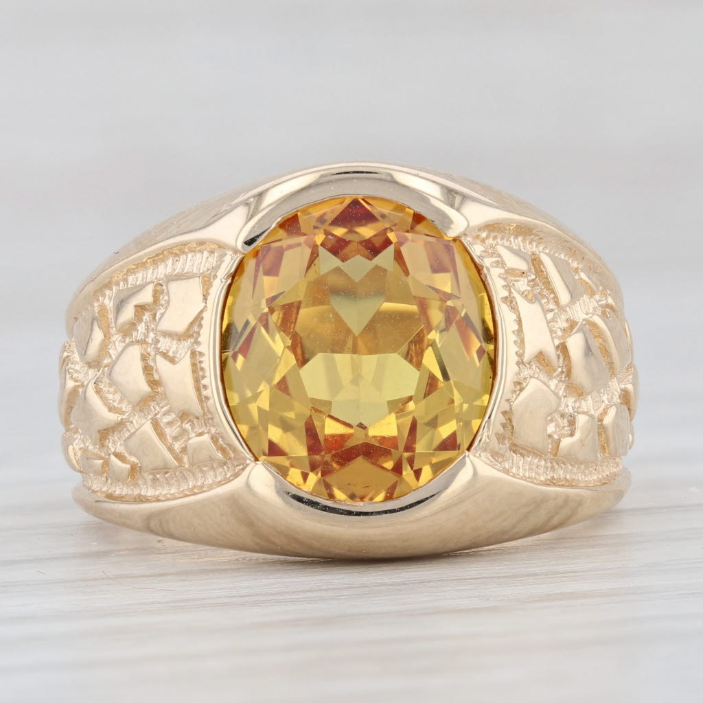 Light Gray 5.50ct Oval Lab Created Yellow Sapphire Ring 14k Yellow Gold Nugget Band Size 8