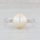 Vintage Cultured Pearl Solitaire Ring 10k White Gold Size 7.75 Cathedral Band