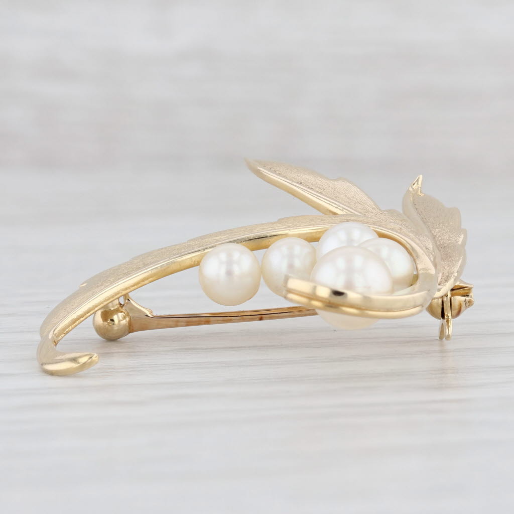 Light Gray Mikimoto Cultured Pearl Floral Brooch 14k Yellow Gold Statement Pin