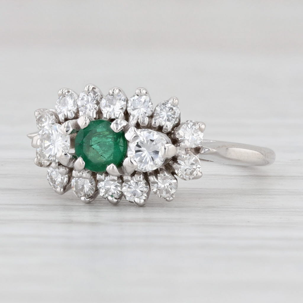 Light Gray 0.74ctw Emerald Diamond Halo Ring 18k White Gold Size 4 Engagement