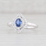 New 0.65ctw Blue Sapphire Diamond Halo Ring 14k White Gold Size 6.75 Engagement