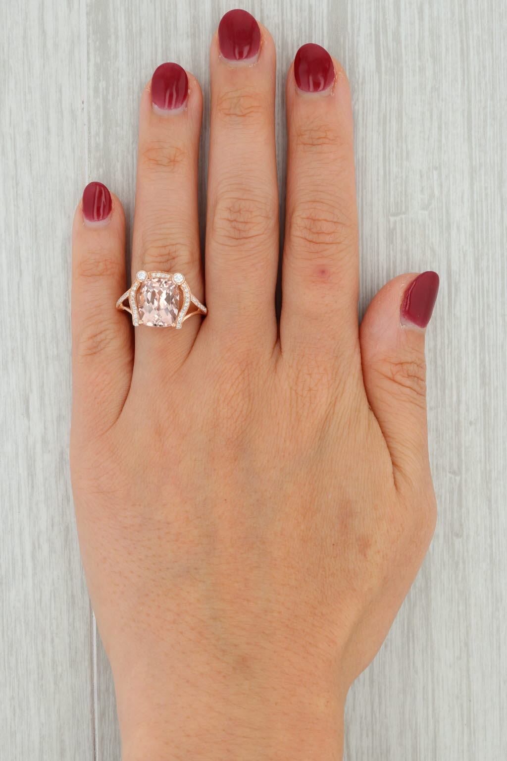 Tan 4.09ctw Morganite Diamond Ring 14k Rose Gold Size 8.25 Cocktail