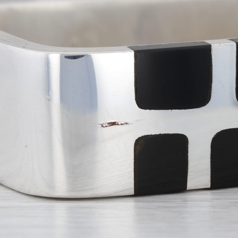 Black Obsidian Volcanic Glass Mosaic Bangle Bracelet Sterling Silver 7.5” Taxco