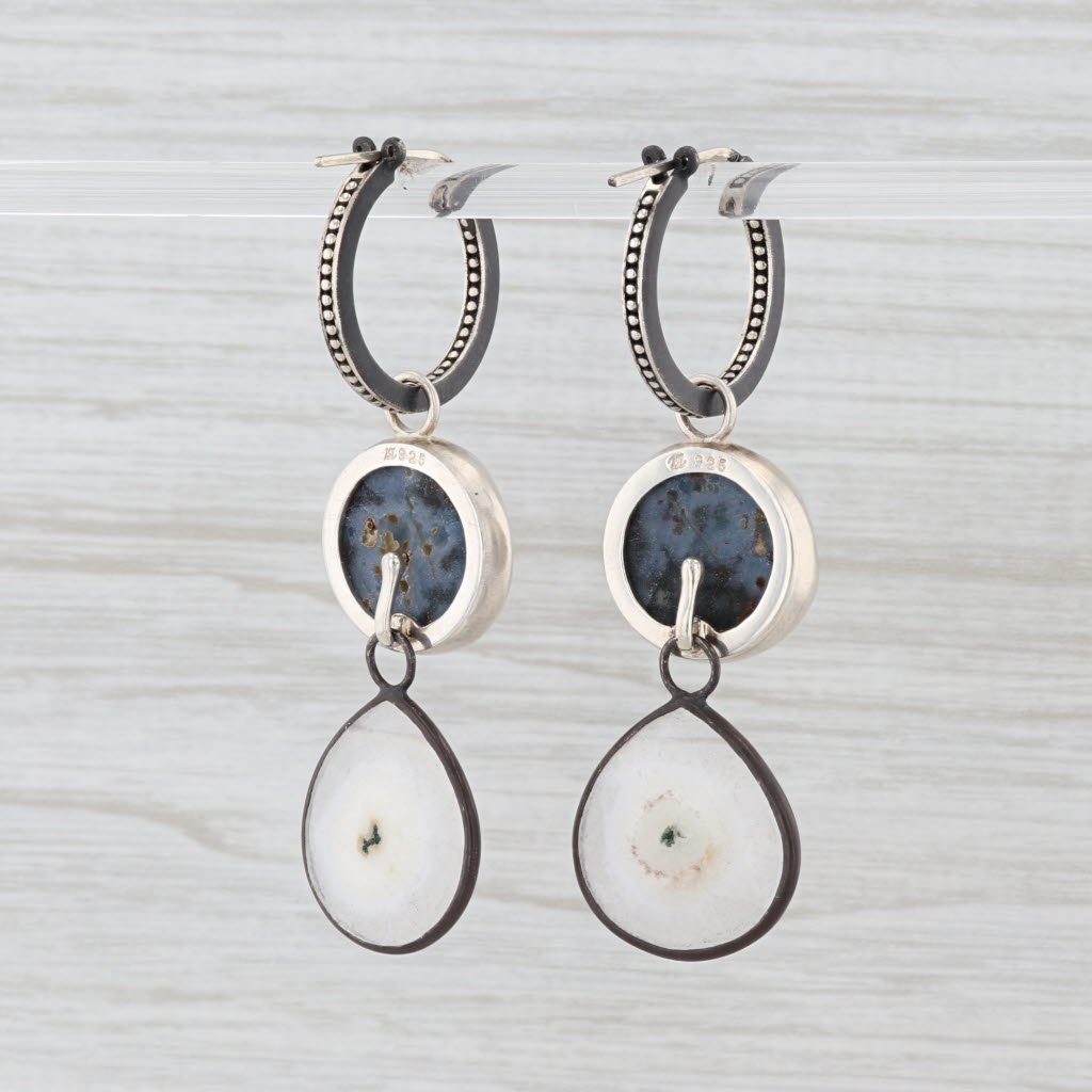 Light Gray New Nina Nguyen Hoop Charm Drops Earrings Sterling Silver Druzy Quartz Geode