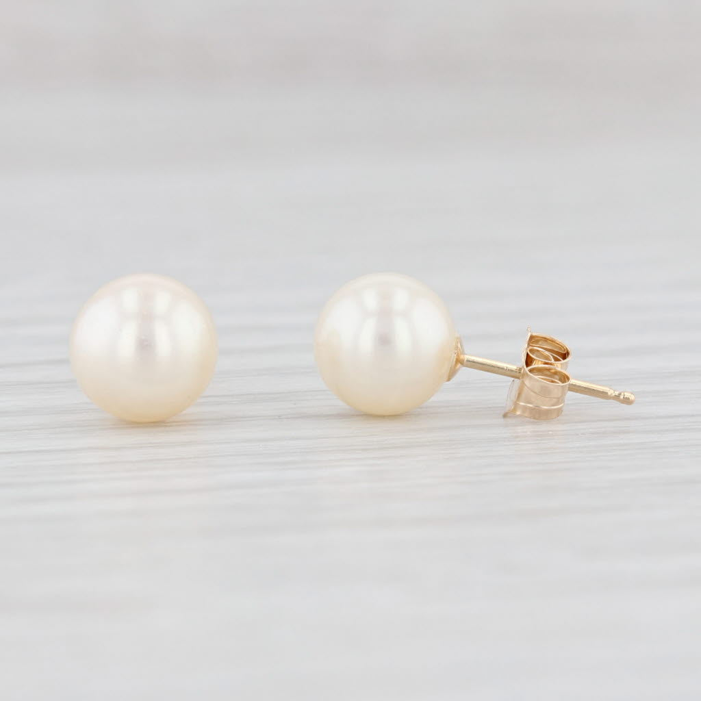 Light Gray Cultured Pearl Solitaire Stud Earrings 14k Yellow Gold June Birthstone