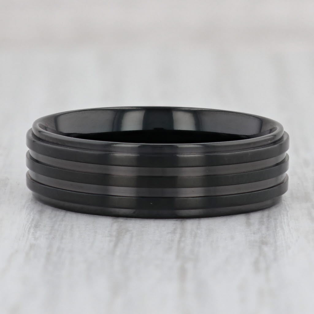 Dark Slate Gray New Black Titanium Ridged Ring Size 11 Men's Wedding Band