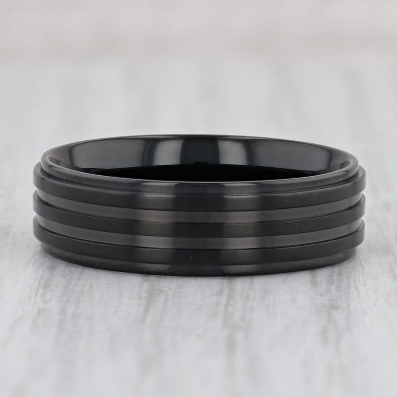 New Black Titanium Ridged Ring Size 11 Men's Wedding Band
