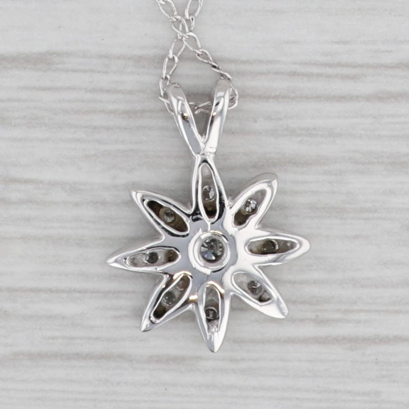 Diamond Flower Pendant Necklace 14k White Gold 19.5" Curb Chain