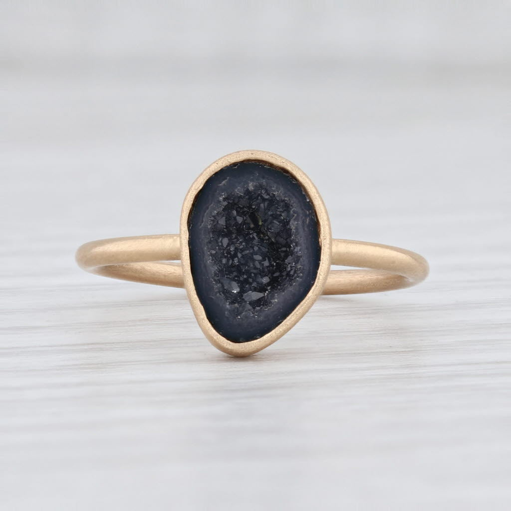 Light Gray New Nina Nguyen Druzy Quartz 18k Yellow Gold Size 7 Black Stone Teardrop