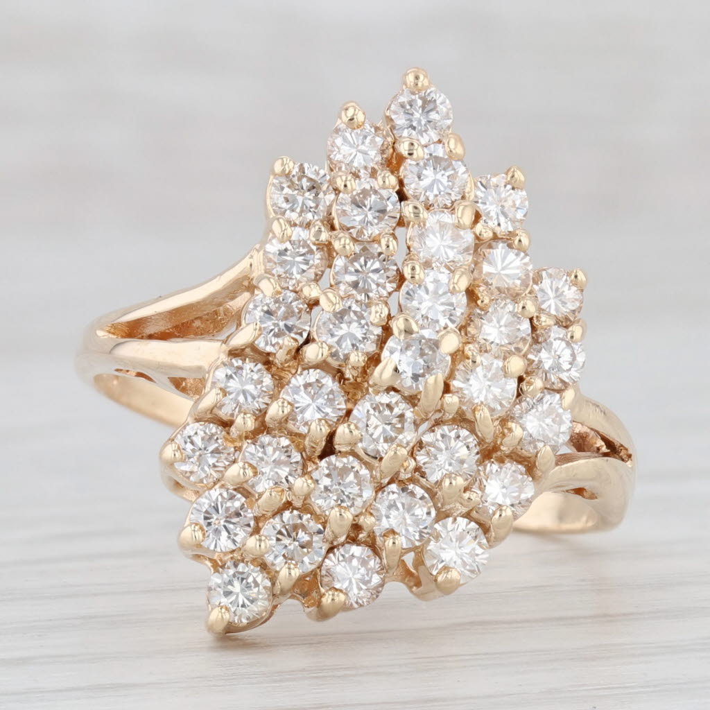 Light Gray 1.60ctw Diamond Cluster Ring 14k Yellow Gold Size 10.75 Cocktail