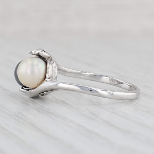 Light Gray Cultured Pearl Hemtite Bypass Ring 10k White Gold Size 7 Glass Accents
