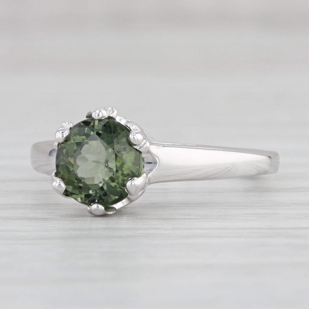 Light Gray 1.46ctw Round Green Tourmaline Solitaire Ring 14k White Gold Sz 7.25 Engagement